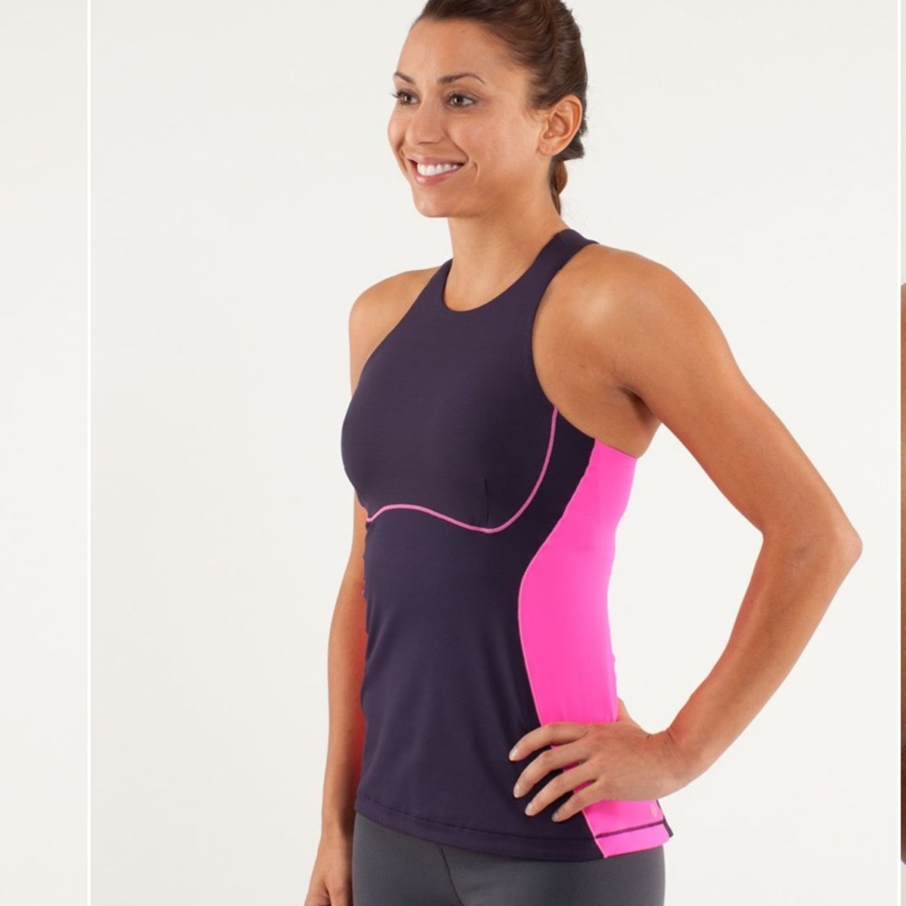lululemon athletica Black and Bright Pink High-Neck Tank